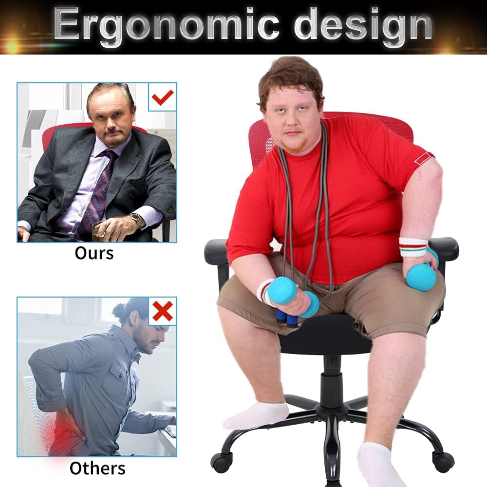 Big and Tall Office Chair Extra Wide Office Chairs Heavy Duty 400LBS Computer Desk Chair with Lumbar Support Ergonomic High Back Task Rolling Swivel Mesh Chair for adult,Red