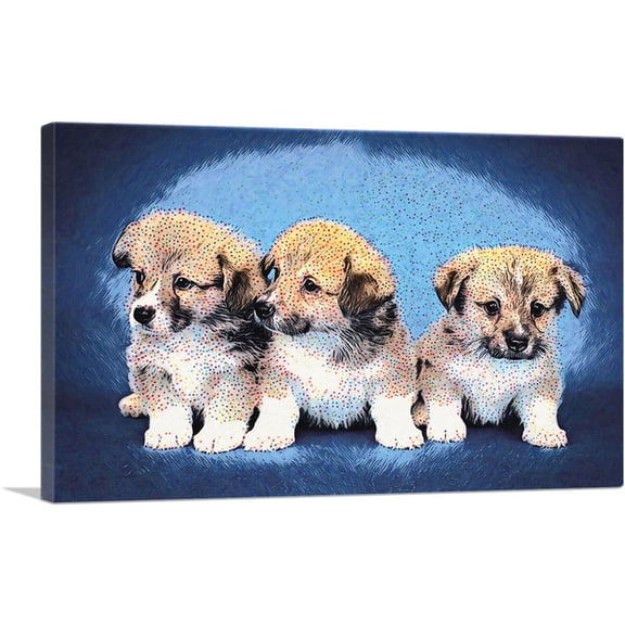 ARTCANVAS Pembroke Welsh Corgi Dog Breed Puppies Canvas Art Print - Size: 26" x 18" (0.75" Deep)
