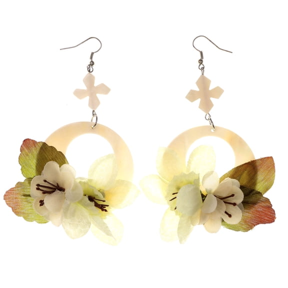 Colorful  Flower Shell Cross Dangle-Earrings #LQE2790