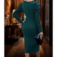 thumbnail image 4 of Vestido Midi de Fiesta para Mujer, Cuello Redondo, Color Liso, Abertura Lateral, Corte Ajustado, Larga Verde Oscuro M, 4 of 7