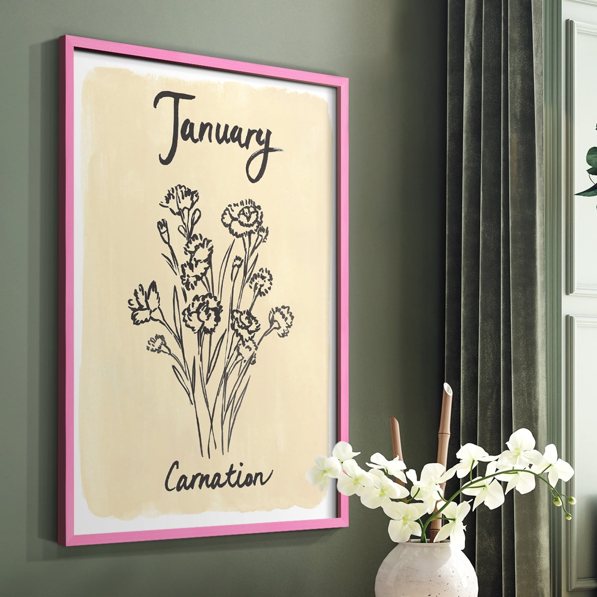Birth Month I Framed Print in Pink Solid Wood Framed Print No Nail Hanging
