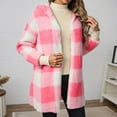 thumbnail image 2 of Plus Size Winter Longline Open Front Cardigan Oversized Plaid Knitted Coat for Women, 2 of 8