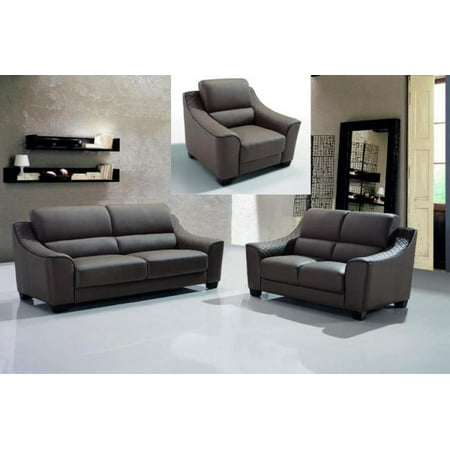 Maxwest P626 Ol Modern Olive Genuine Leather Sofa Loveseat And Chair Set 3 Pcs