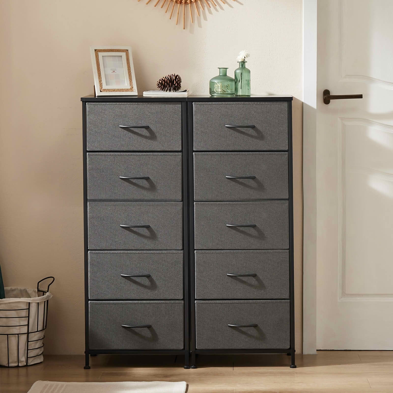 MAYEERTY 5 Drawer Fabric Dresser with Wooden Top, Steel Frame Storage Chest Organizer for Bedroom Nursery Entryway