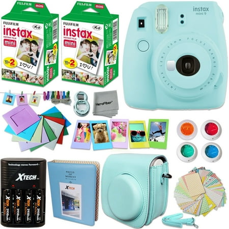 FujiFilm Instax Mini 9 Camera LIGHT BLUE + Accessories KIT for Fujifilm Instax Mini 9 Camera includes: 40 Instax Film + Custom Case + 4 AA Rechargeable Batteries + Assorted Frames + Photo Album + MORE