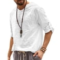 thumbnail image 2 of Camisas casuales de tendencia con botones para hombres Camisas de lino y algodón Camisas de manga larga Pompotops  oipoqjl48726, 2 of 8