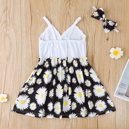 

Cathalem Dress Toddler Girls Sleeveless Floral Printed Suspenders Princess Dress Headbands Set Little Girls Sundresses Dress White 18-24 Months