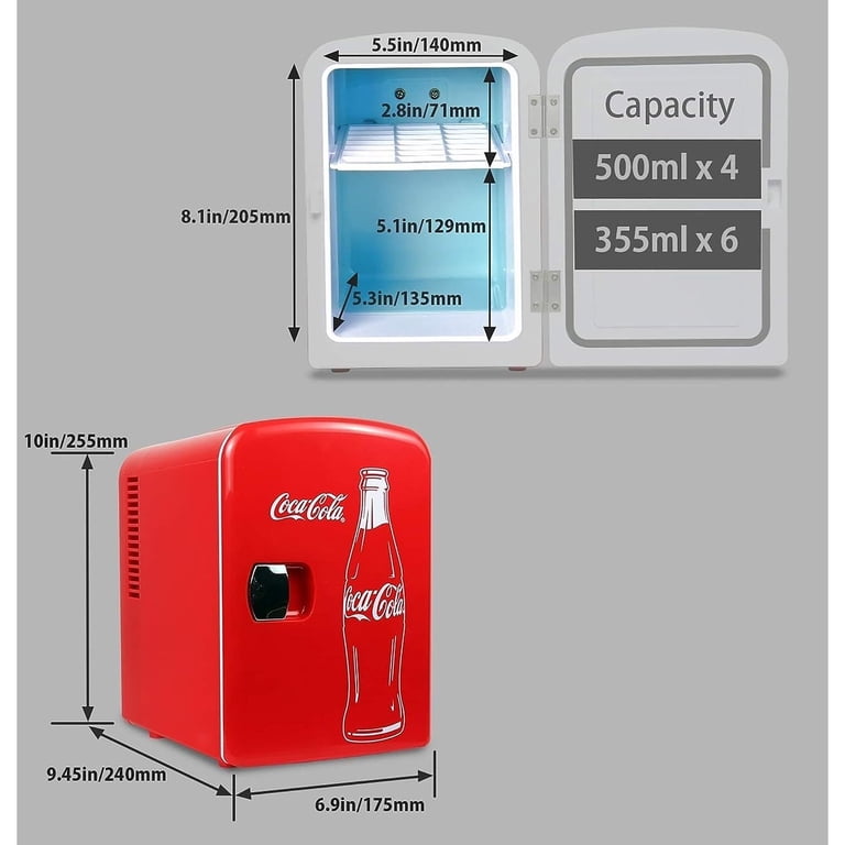 Classic Coke Bottle Retro Edition, 4L Mini Fridge w/ DC & AC, 6
