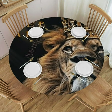 

Sheronv Lion Crown Bible Verse Round Table Cover Stain Resistant and Washable 100% Polyester Fiber for Indoor Outdoor Kitchen Dining Wedding Parties Table Cloth 38 -42