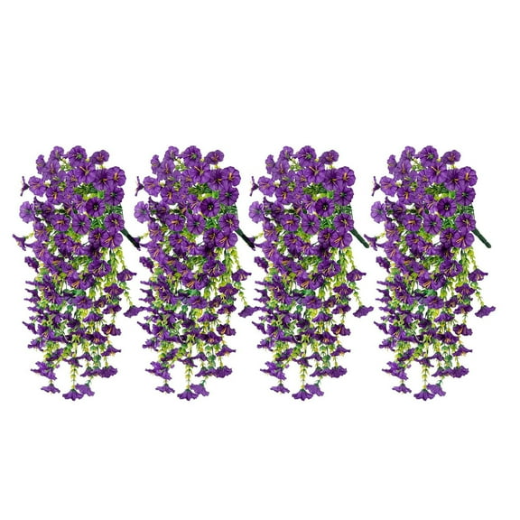 4Pcs Purple Outdoor Courtyard Artificial Flowers, 75cm/29.52In Christmas Wall Hanging Flowers Rattan, Eucalyptus Morning Glories, Silk Flowers, Home Wedding, Wedding Decoration