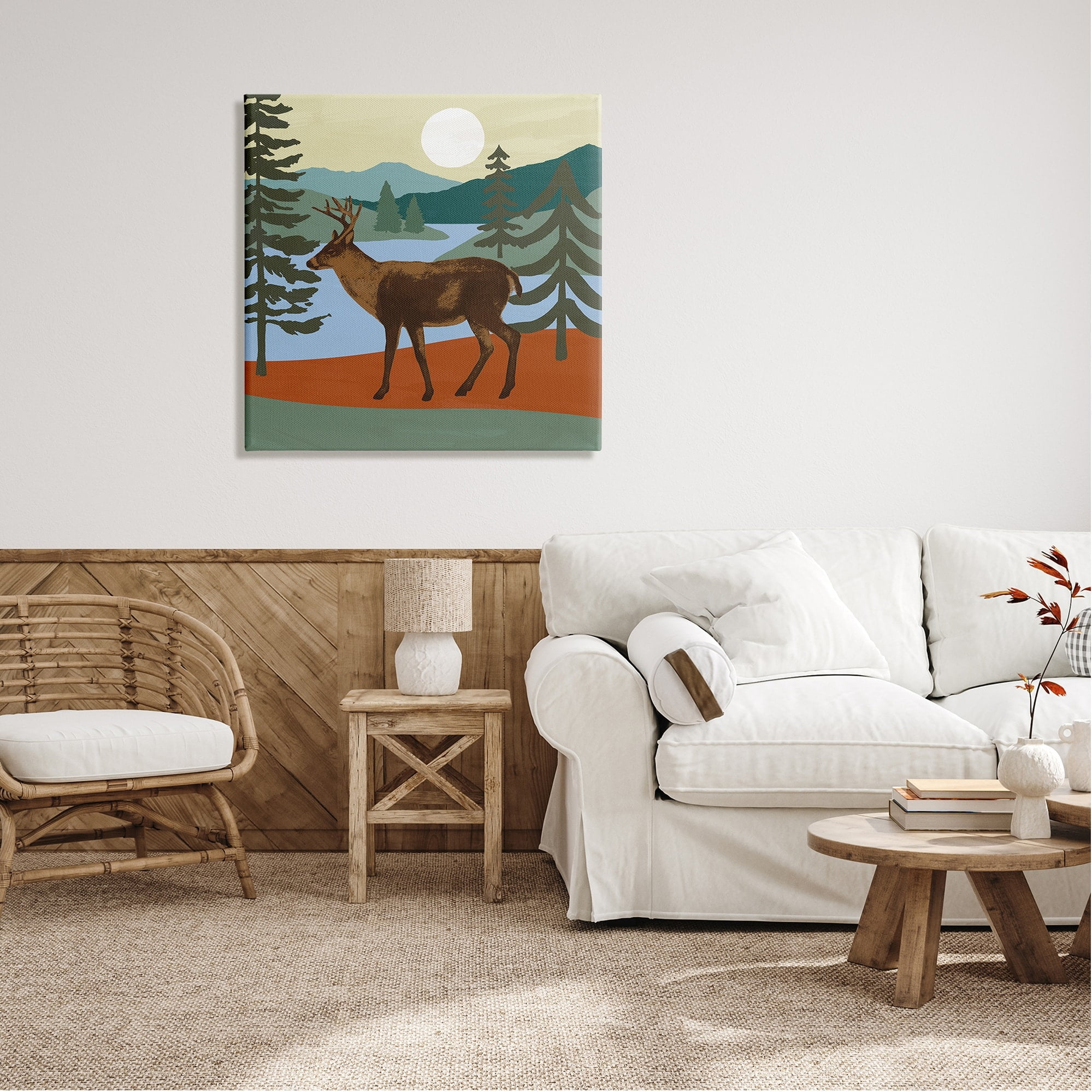 Stupell Industries Lakeside Mountain Peaks Forest Deer Walking , 30 x 30, Design by Victoria Barnes
