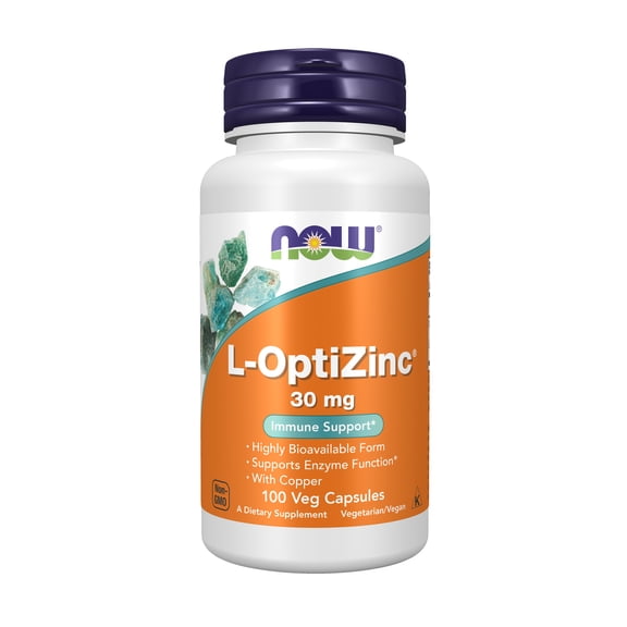 NOW Supplements, L-OptiZinc® 30 mg with Copper, Highly Bioavailable Form, Immune Support*, 100 Veg Capsules