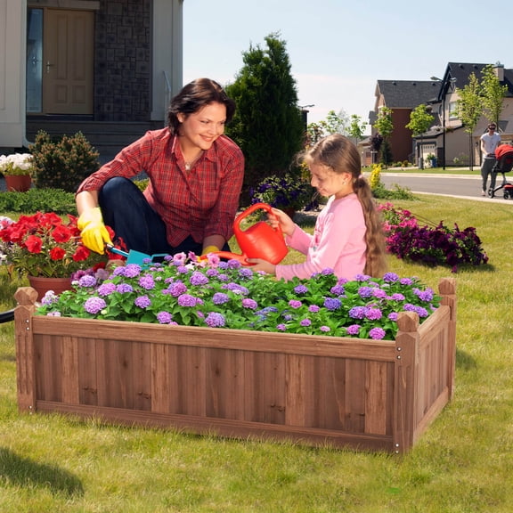 Amijoy Raised Garden Bed, 46" x 24" x 16" Wooden Planter Box with 4 Drainage Holes, Raised Garden Bed for Vegetables, Flowers