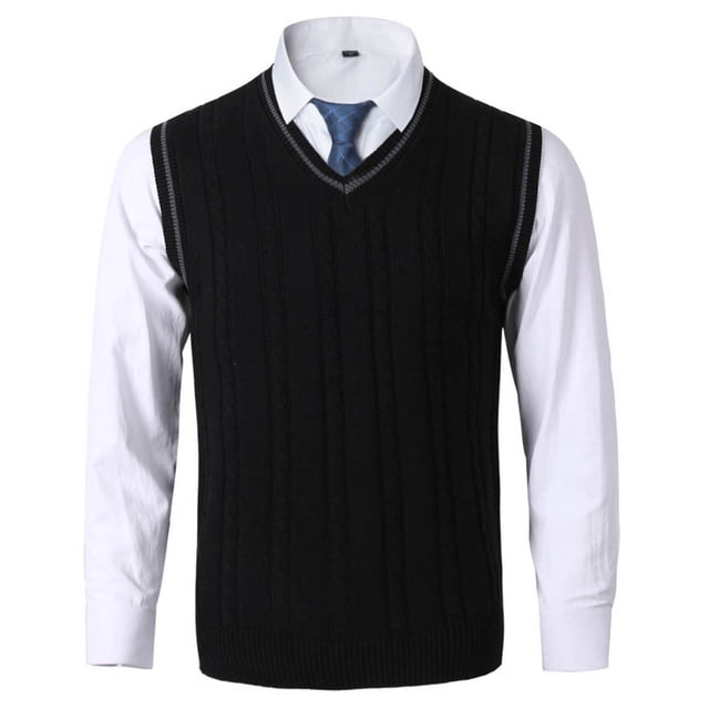 Men's Sweater Coat - Timeless Knit Vest for Autumn Winter Casual Striped Contrast Pullover Fashion