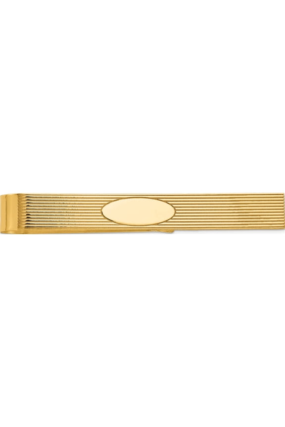 14K Yellow Gold Men's Grooved Engravabletie Bar (50 X 8) Made In United States mc55