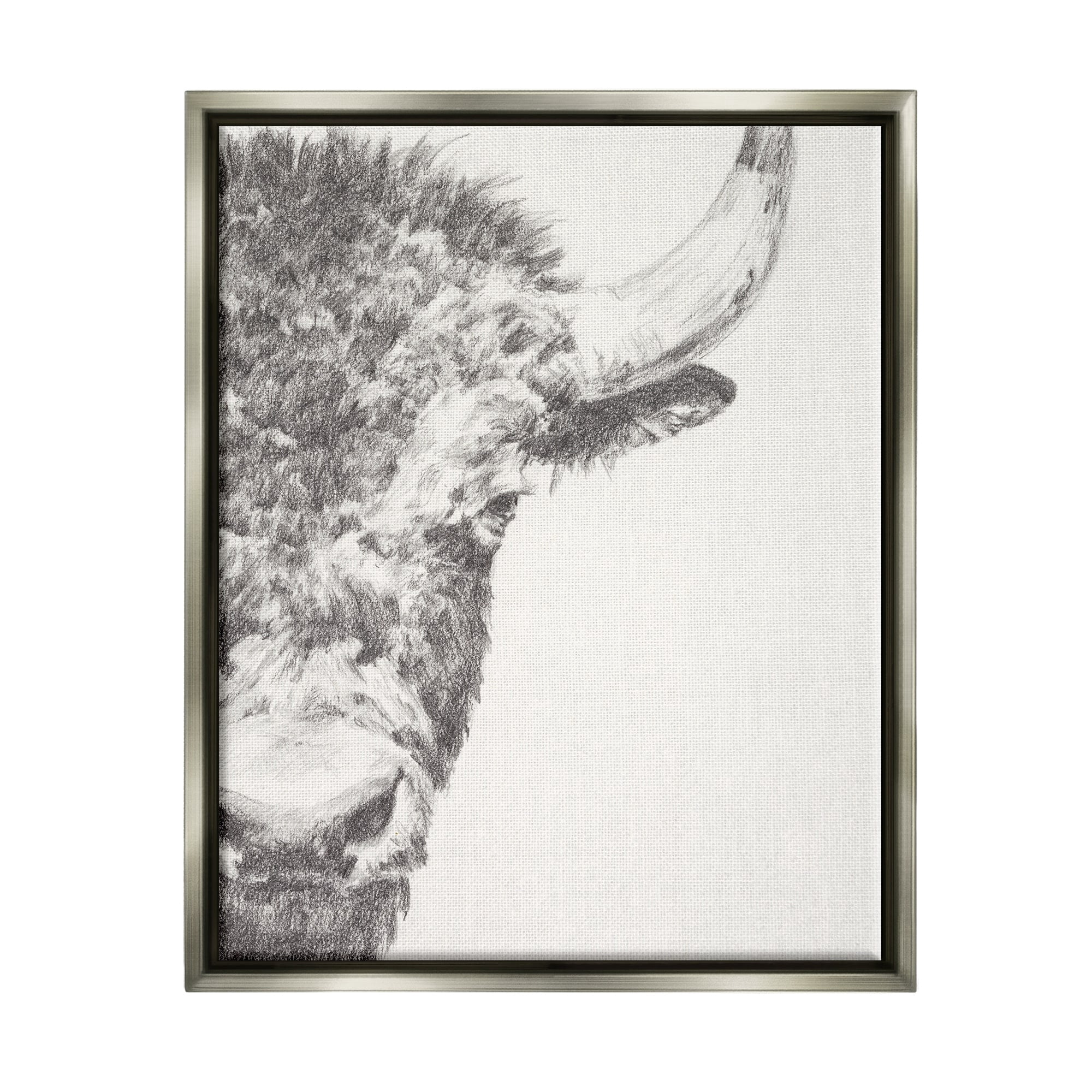 Stupell Industries Rural Bison Animal Drawing Detailed Graphite Wildlife Drawing Print Luster Gray Floating Framed Canvas Print Wall Art, Design by Ethan Harper