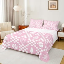 Castle Fairy Merry Christmas Girl 4pcs Bed Sheets,Geometric Plaid King Sheets,Santa Claus Super Cozy Sheet Set,Luxury Bedroom Decor