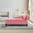 thumbnail image 4 of ACMEASE Upholstered Chaise Lounge with Right Armrest & Lumbar Pillow,Button Tufted Lounge Sofa with Storage,Lounge Chair Indoor,Modern Velvet Lounge Chair for Bedroom, Living Room and Office, Pink, 4 of 7