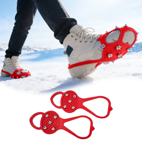 Ice Cleats Wearable Ice Snow Grips Large Traction Non Gripper Spike Shoe Grips With 5 Studs Crampons Universal Traction Cleats For Snow Hiking Fishing(Red S-21X8X1cm)