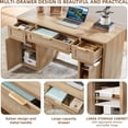 thumbnail image 3 of LEYAOYAO Office Desk 56" with 5 Drawers Storage File Cabinet Rattan Wood Desk for Computer Office Bedroom Home Furniture Natural Oak, 3 of 9