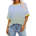 thumbnail image 2 of WCMZJ Striped Shirt for Women Summer, Short Sleeve Oversized T Shirt Color Block Basic Tee Shirt Casual Loose Fit Pullover Tops Sky Blue S, 2 of 4