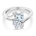 thumbnail image 2 of Gem Stone King 10K White Gold Ring Heart Shape Sky Blue Aquamarine and Moissanite (1.56 Cttw, Size 9), 2 of 3