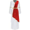 thumbnail image 4 of TiaoBug Women's Ancient Greek Metallic Overlay Dress Roman Queen Costume Gold Trim Maxi Robe Red 3XL, 4 of 6