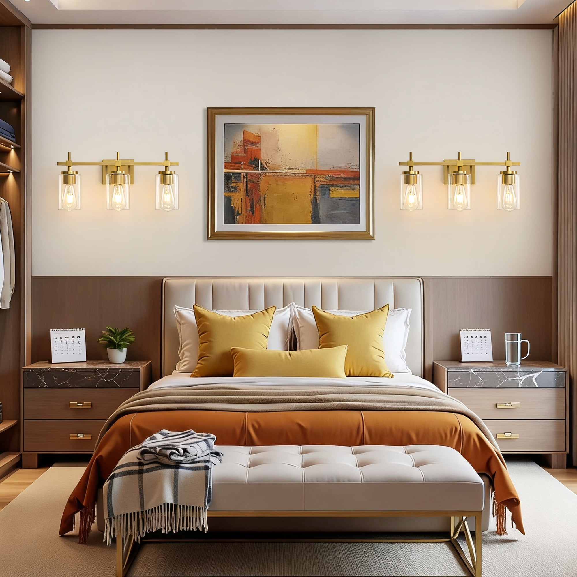 Deyidn 3-Light Gold Modern Vanity Light, 20-inch Luxury Mirror Lamp for Bathrooms and Bedroom