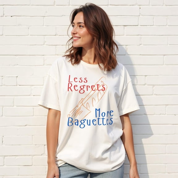 Funny Foodie Shirt Less Regrets More Baguettes Graphic Tee French Bread Lover Gift for Baker Food Pun T-Shirt TH1406B10