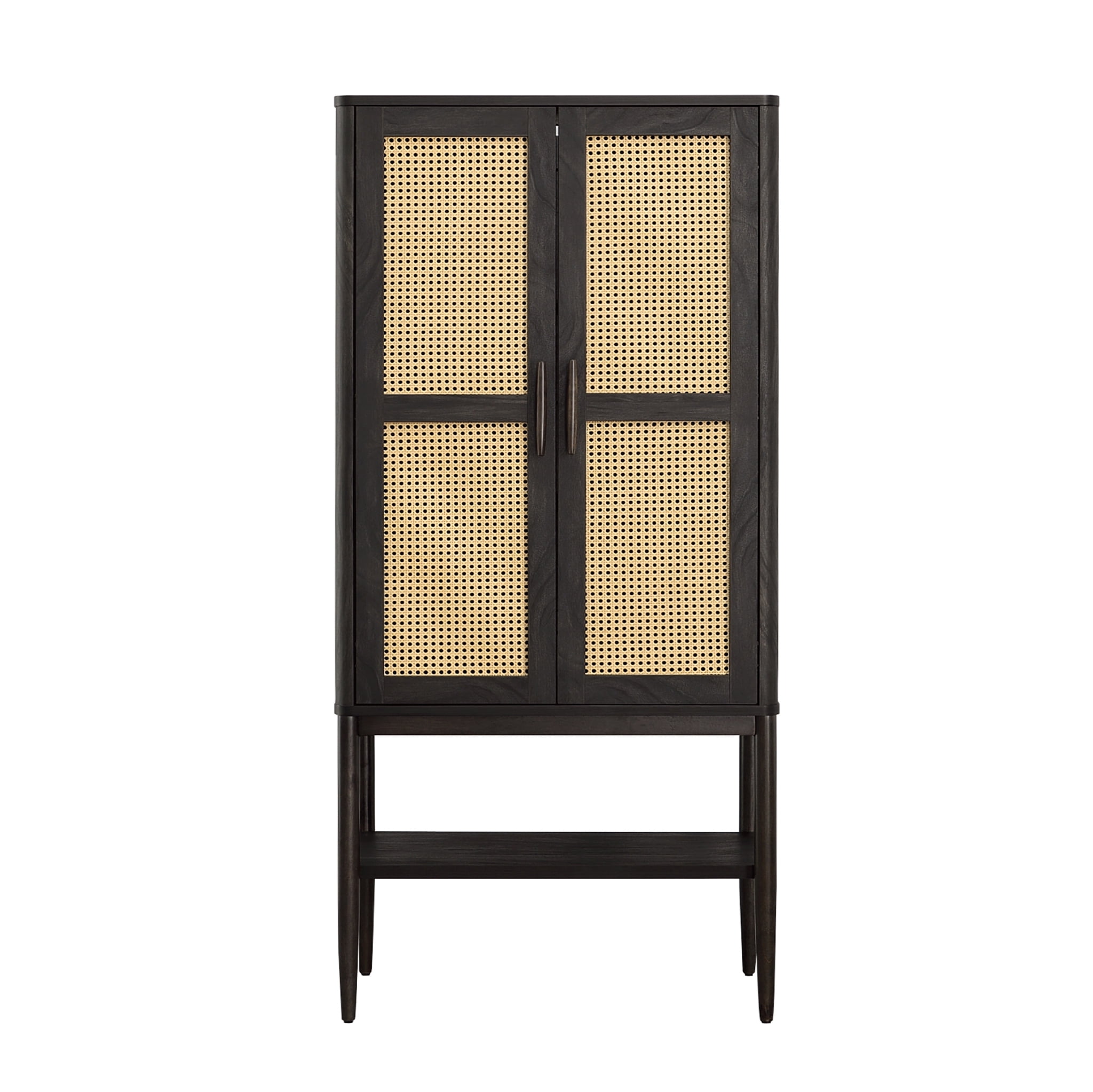 Better Homes & Gardens Springwood Caning Storage Accent Cabinet, Charcoal Finish
