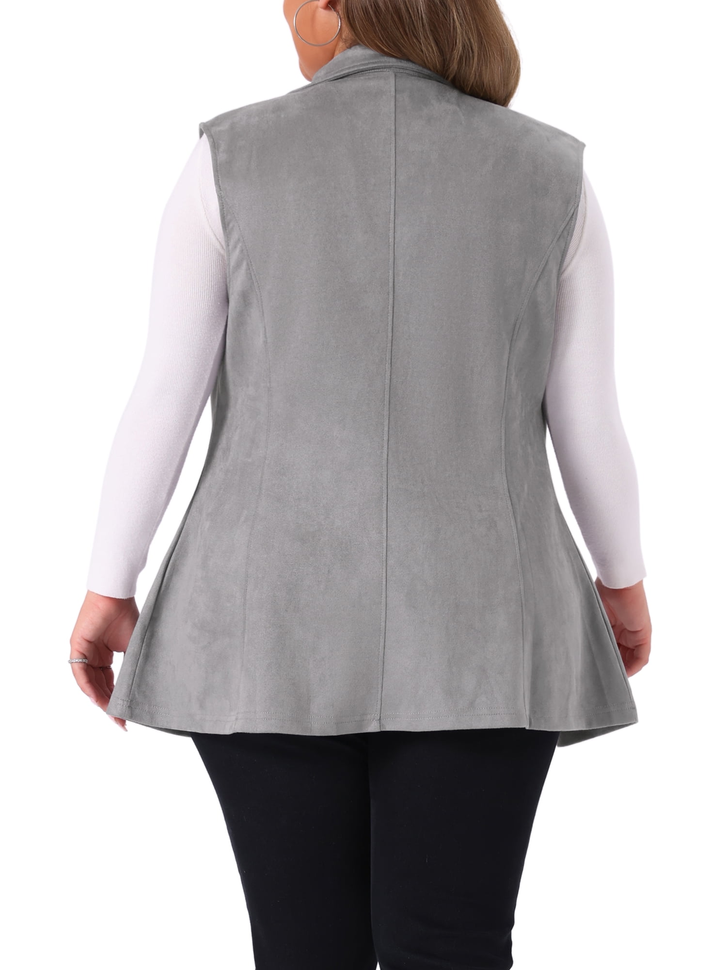 DARING DIVA Women's Plus Size Lapel Sleeveless Lightweight Suede Vests 2X Grey