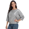 thumbnail image 4 of PrettyGuide Women's Sparkle Sequin Top Cold Shoulder 3/4 Batwing Sleeve Loose Shimmer Glitter Party Dressy Tops, 4 of 7
