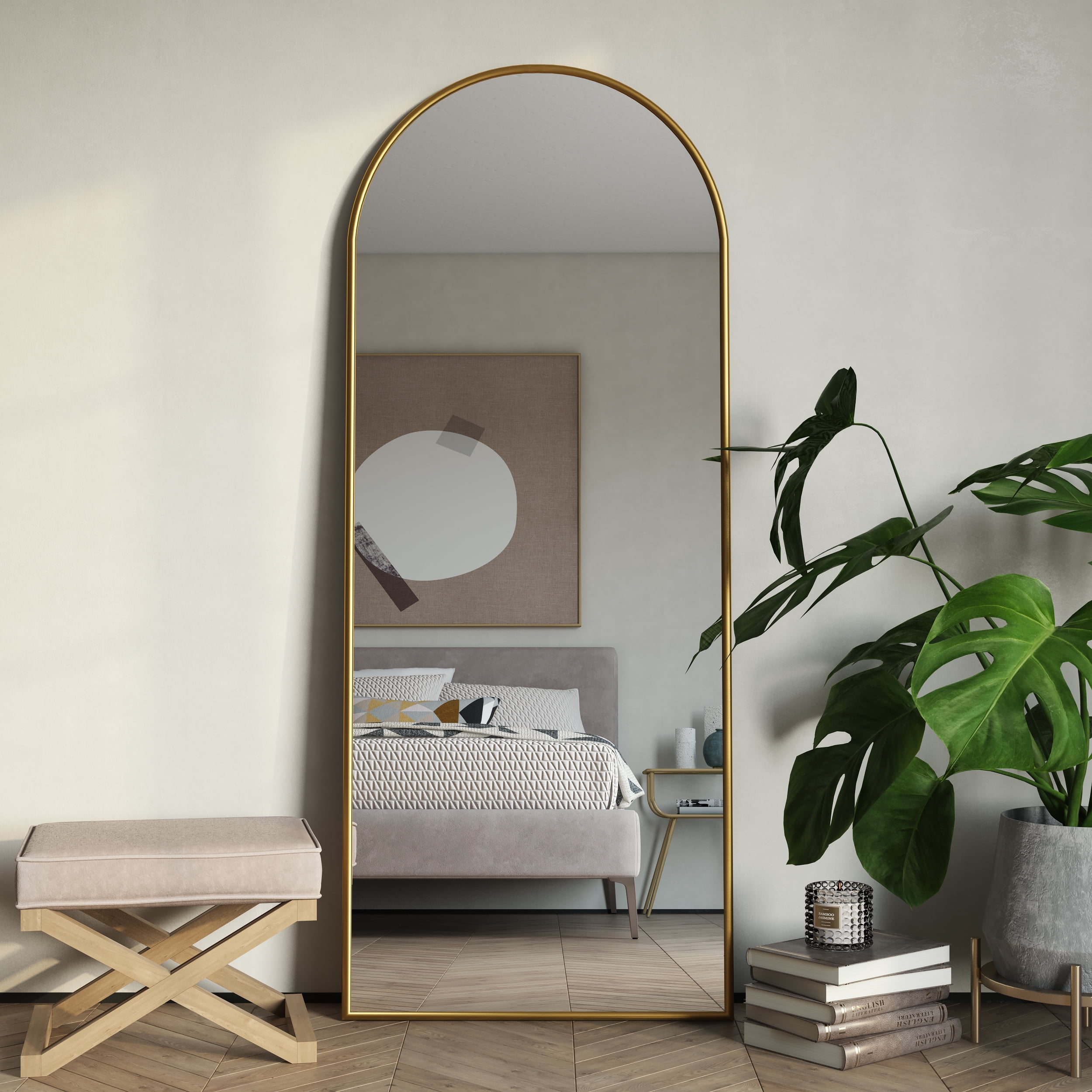 Nadia Modern Arch 70 X28 Floor Mirror, Gold Arched Ornate Full Length Mirror