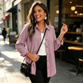 thumbnail image 4 of HIOK Waffle Knit Shacket for Women 2026 Long Sleeve Button Down Shirts | Collared Shirts, Business Casual Work Tops, Shirt Jackets, Ladies Blouses, Chest Pocket, Lightweight, Outerwear, Fall Clothes, 4 of 12