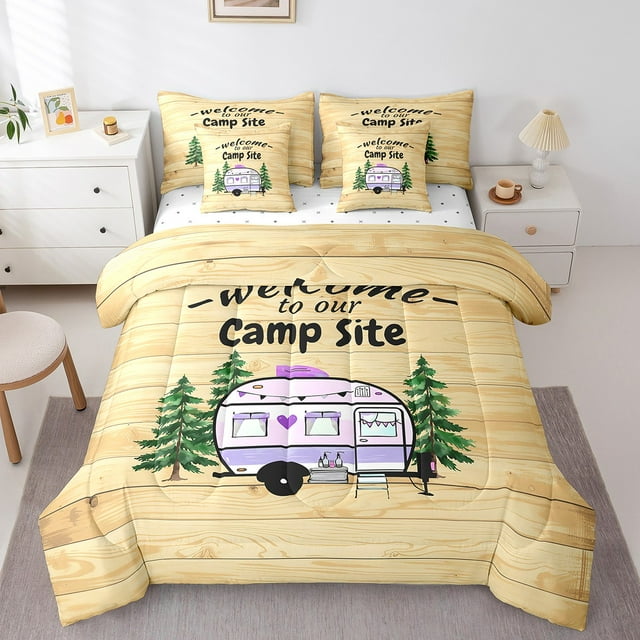 YST 7Pcs Girls Rv Camper Bedding Set, Rustic Farmhouse Decor, Polyester, Queen Size (7 Count)