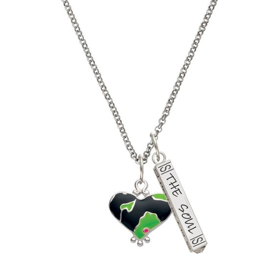 Delight Jewelry Silvertone Lime Green Large Cheetah Print Heart Silvertone Hope Anchors the Soul Bar Charm Necklace, 23"