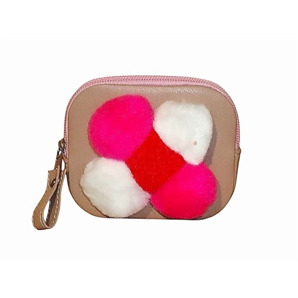 Monedero en forma de GALLETA CLÁSICA SPONCH, Diseño de Comida PAN, Rectangular, Decorativo con Pompones, Color Beige y Rosa Multicolor, Moda Kawaii, Novedoso y Encantador