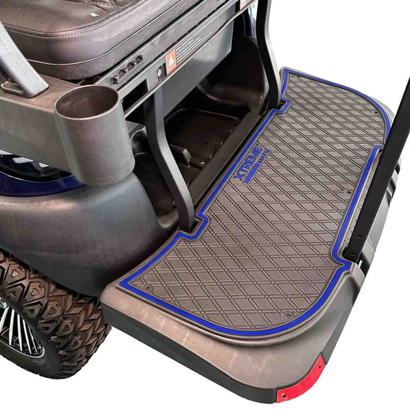 Xtreme Mats Golf Cart Mat for Rear Facing Foot Rests & Rear Seat Kits - Fits Bintelli / Atlas Rear Foot Rest Mat - BLUE Trim