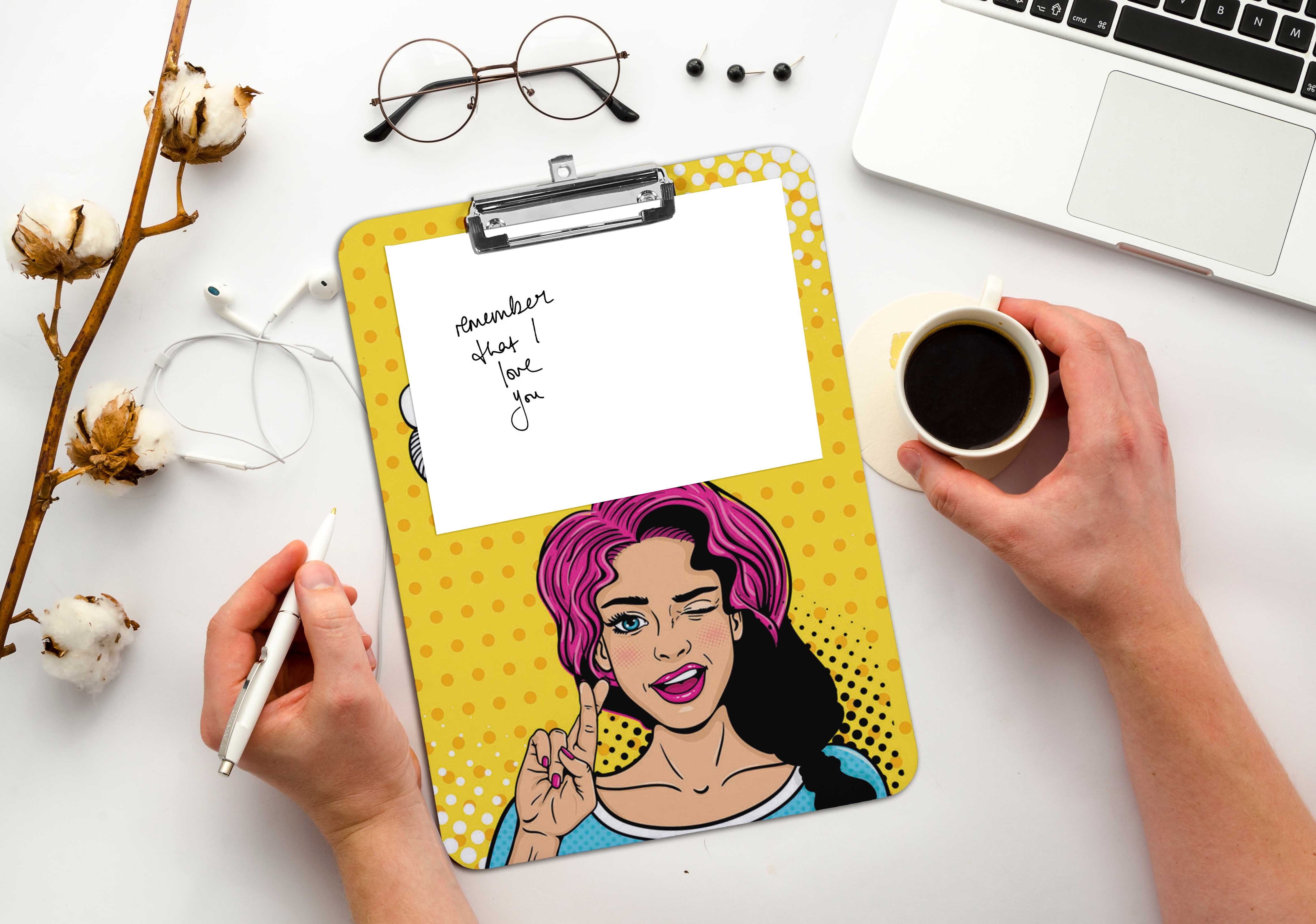 Inkdotpot Dry Erase Double Sided Clipboard Feminist Pop Art Printed Paperboard Clipboard With Free Marker & Duster