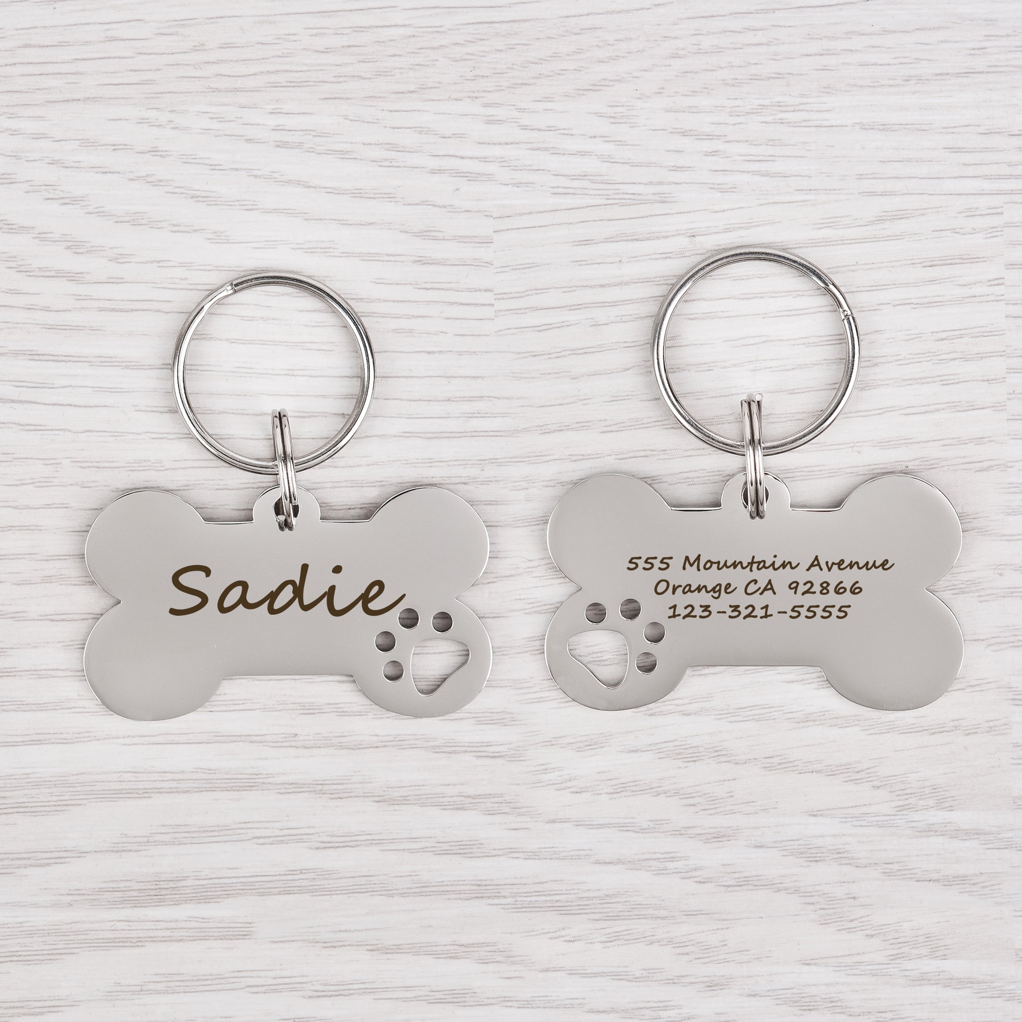 Anavia Stainless Steel Bone Hollow Paw Print Engraved Dog ID Tag, Multi-color, L