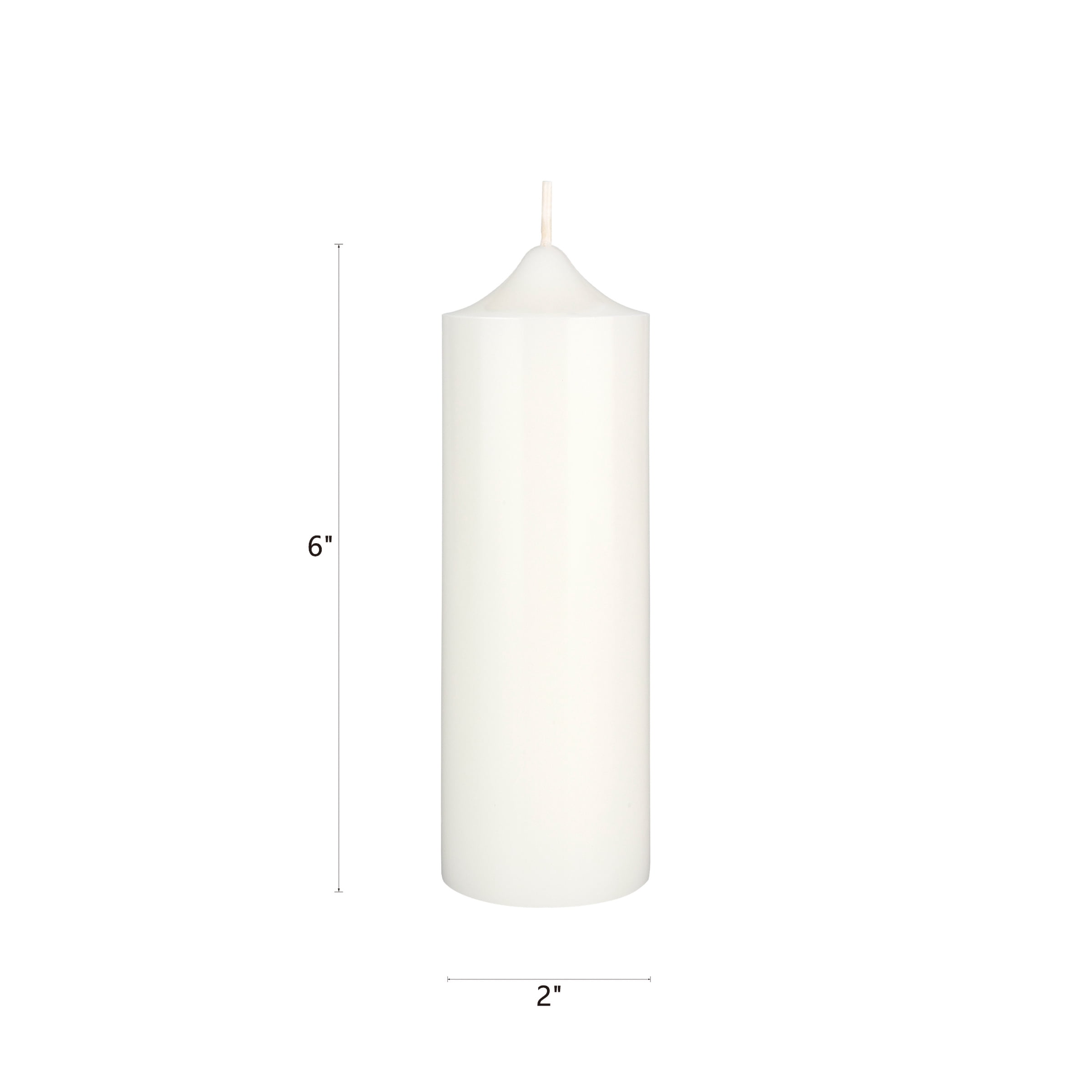 Mega Candles Unscented 2-Wick 2" x 6" Round Pillar Candle, White, 6 Pieces
