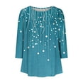 thumbnail image 5 of Dasayo 3/4 Sleeve Women Tops Summer Blue Smocked Buttons Crewneck Graphic Prints Blouses Women's Blouses and T Shirts M, 5 of 5