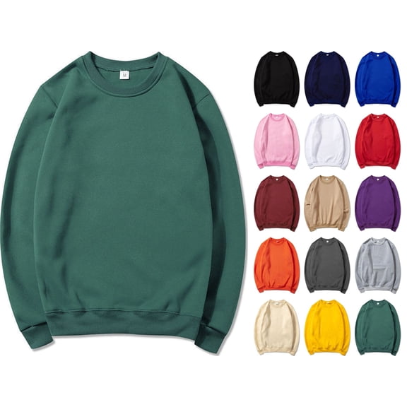 Husipze Men's Crew Neck Sweatshirt Solid Color Oversized Pullover Long-Sleeve Casual Soft Fleece Fall Tops Army Green M