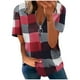 thumbnail image 1 of Blusa de camiseta informal con cremallera y estampado de manga corta con cuello en V de verano para mujer con estilo OAVQHLG3B Store lin121212, 1 of 5