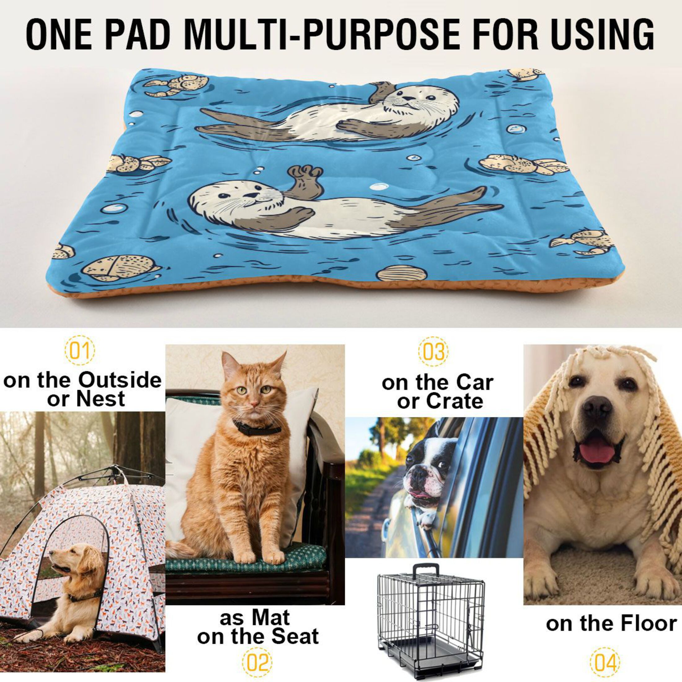 Qxltty Cute Otter Pattern Ped Pad Wear-resistant and Hard to Bite Through Sleeping Pad for Small Medium Large Dogs Winter Pet Bed 36×24in