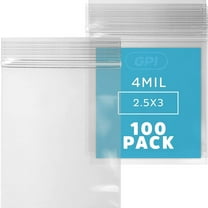 GPI 2.5” x 3” Heavy Duty Ziplock Bag 4 Mil Clear Resealable Bags for Travel, Storage & Shipping, 100-Pack