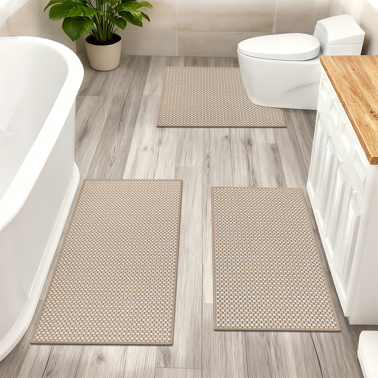 Bathroom Rugs Sets 3 Piece, Super Soft and Absorbent Non Slip Microfiber Toilet Bathroom Mats