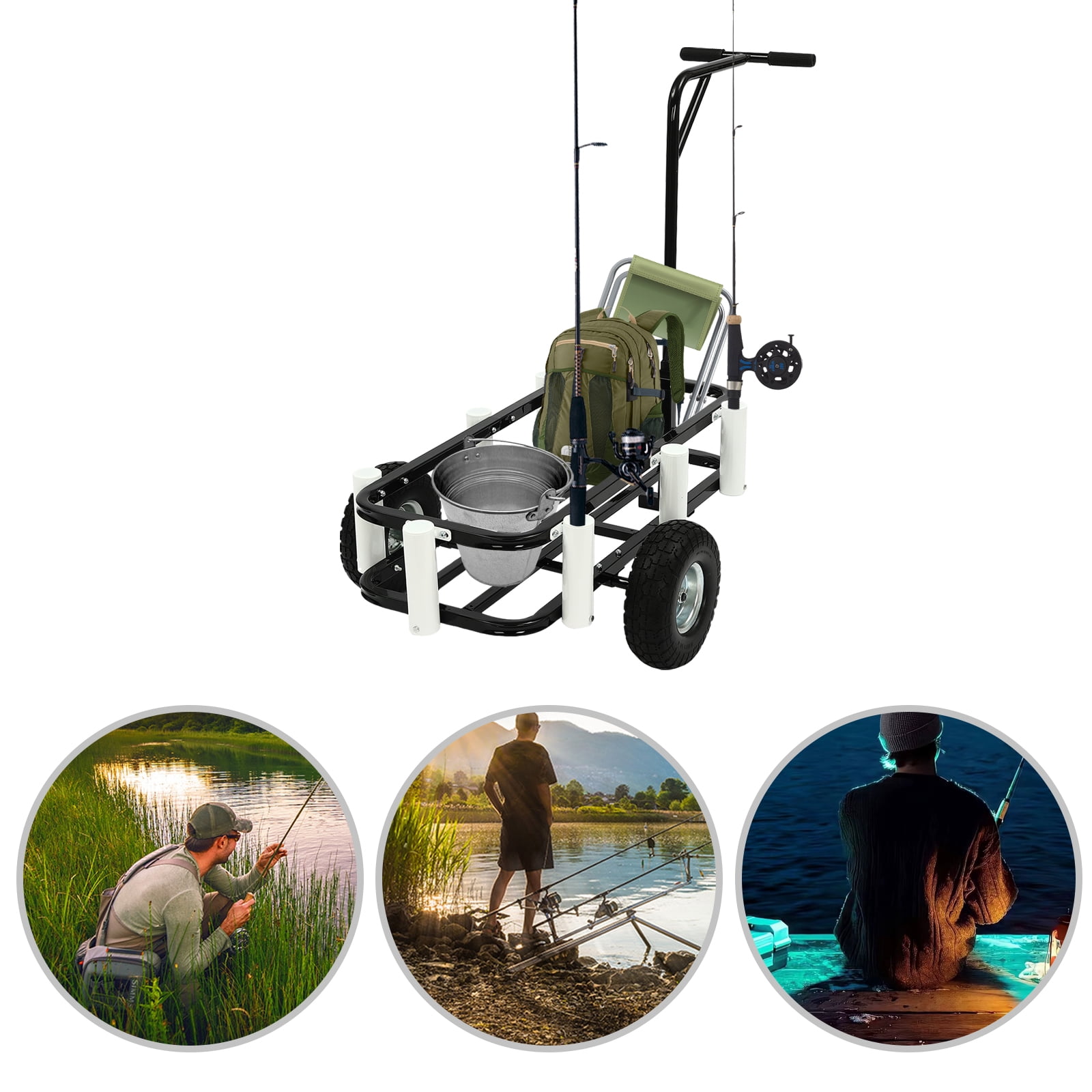 Wildnix Outdoor Fishing Folding Fishing Cart, High-Carbon Steel Construction, 198.42 lbs Load Capacity, Solid Rubber Tires for Beach, Snow, and Mud Terrain, Easy Assembly