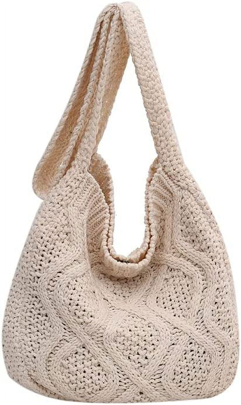 Women's Crochet Tote Bag Knitted Shoulder Crossbody Handbags Aesthetic Shopping Bag Cute Purses Crocheted Hobo Bag