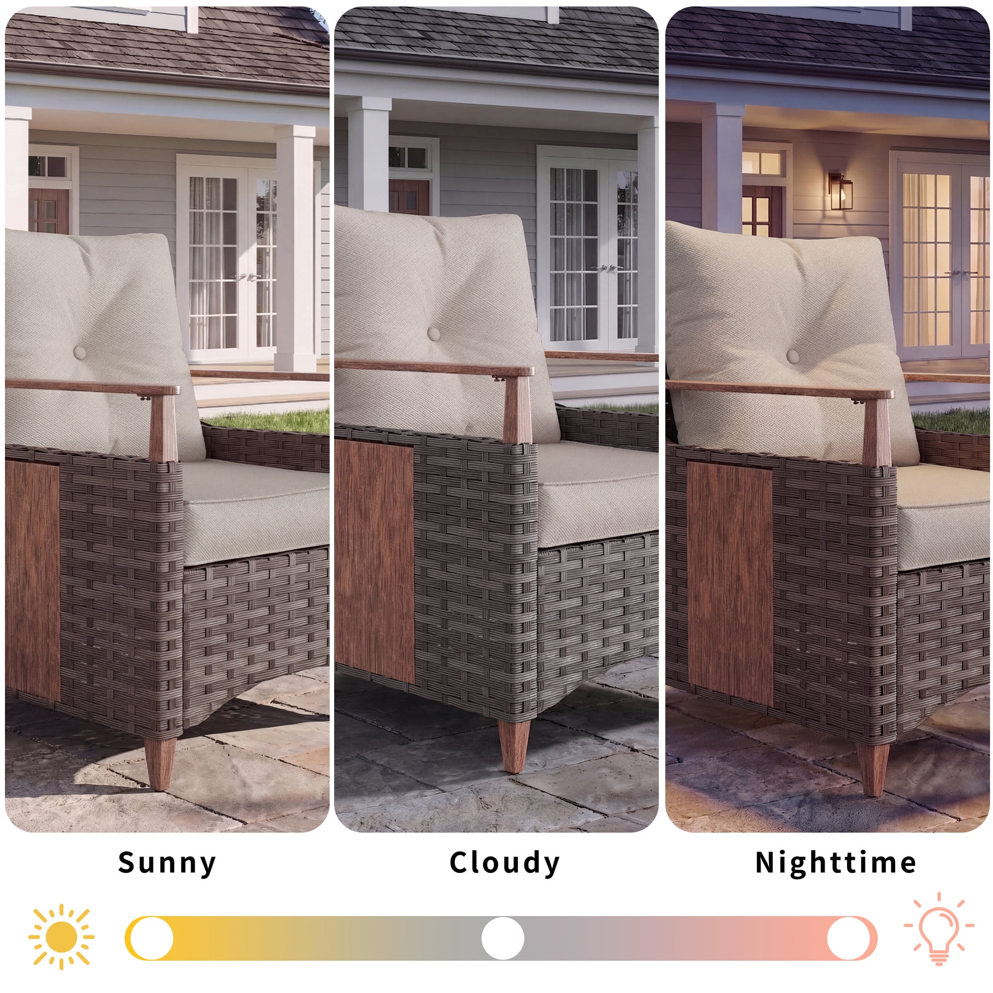 NestNook 3-Piece Outdoor Wicker Patio Furniture Set with Fixed Chairs , Side Table with Cushions for Porch, Balcony, Deck, Backyard